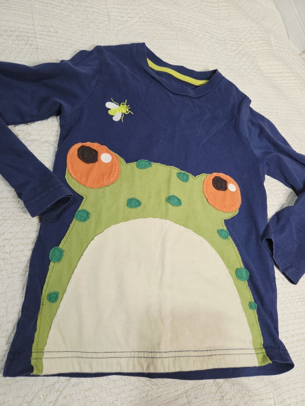 Mini Boden Frog Applique Kids Shirt Blue Sz 5 6y Cotton Flye